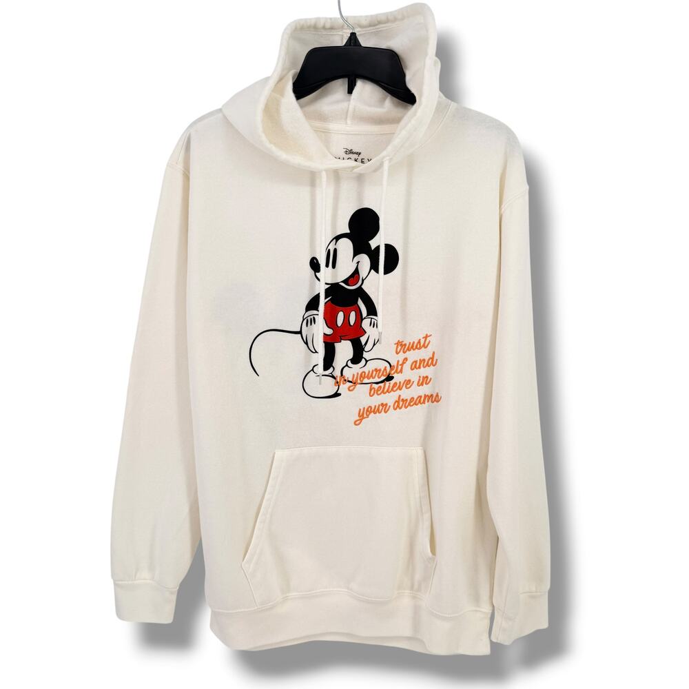 Disney Mickey Mouse Hoodie Women's L 12-14 Winter White Graphic Pullover